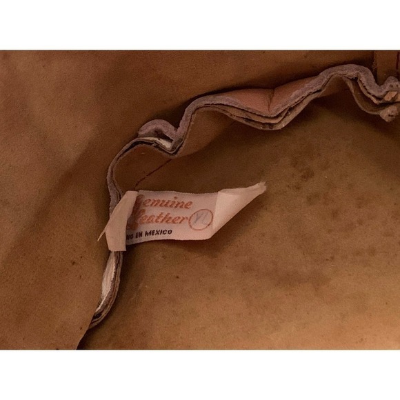 Vintage Genuine Leather Embellished Studded Patchwork Hat Brown Tan Green Cream - Picture 6 of 6